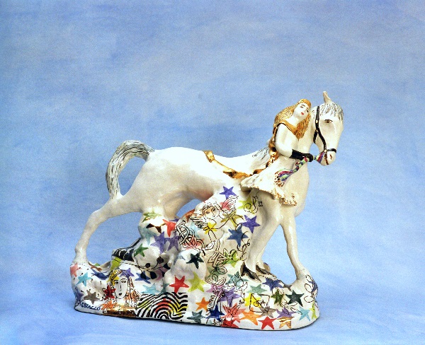 Horse and figure on cloud